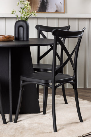Venture Home Bootcut Runt Matbord - Svart / Svart Fanéer +Crosett Matstol - Mattsvart / Mattsvart Plast _4