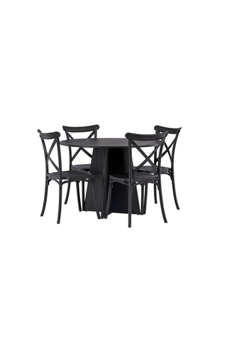 Venture Home Bootcut Runt Matbord - Svart / Svart Fanéer +Crosett Matstol - Mattsvart / Mattsvart Plast _4