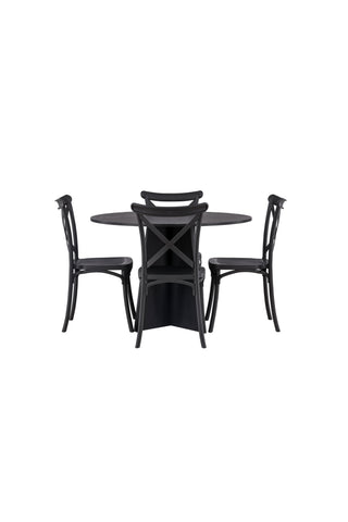 Venture Home Bootcut Runt Matbord - Svart / Svart Fanéer +Crosett Matstol - Mattsvart / Mattsvart Plast _4