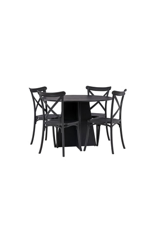 Venture Home Bootcut Runt Matbord - Svart / Svart Fanéer +Crosett Matstol - Mattsvart / Mattsvart Plast _4