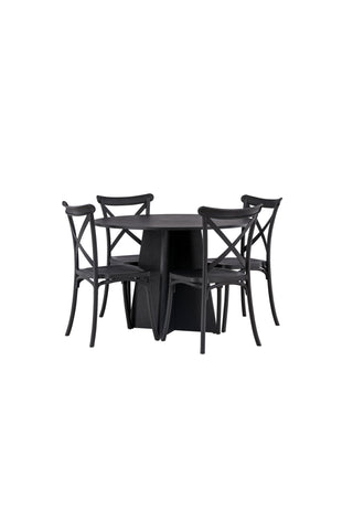 Venture Home Bootcut Runt Matbord - Svart / Svart Fanéer +Crosett Matstol - Mattsvart / Mattsvart Plast _4