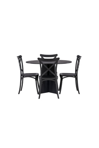 Venture Home Bootcut Runt Matbord - Svart / Svart Fanéer +Crosett Matstol - Mattsvart / Mattsvart Plast _4