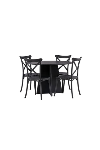 Venture Home Bootcut Runt Matbord - Svart / Svart Fanéer +Crosett Matstol - Mattsvart / Mattsvart Plast _4