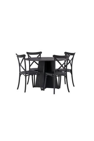 Venture Home Bootcut Runt Matbord - Svart / Svart Fanéer +Crosett Matstol - Mattsvart / Mattsvart Plast _4