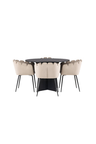 Venture Home Bootcut Runt Matbord - Svart / Svart Fanéer +Limhamn Light Chair - Svart / Beige Sammet _4