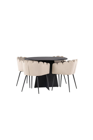 Venture Home Bootcut Runt Matbord - Svart / Svart Fanéer +Limhamn Stol - Svart / Beige Sammet _4