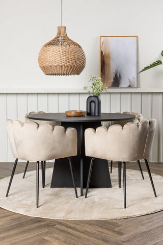 Venture Home Bootcut Runt Matbord - Svart / Svart Fanéer +Limhamn Stol - Svart / Beige Sammet _4