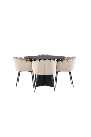 Venture Home Bootcut Runt Matbord - Svart / Svart Fanéer +Limhamn Stol - Svart / Beige Sammet _4