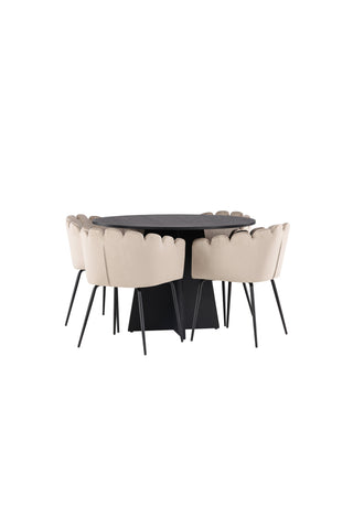 Venture Home Bootcut Runt Matbord - Svart / Svart Fanéer +Limhamn Stol - Svart / Beige Sammet _4