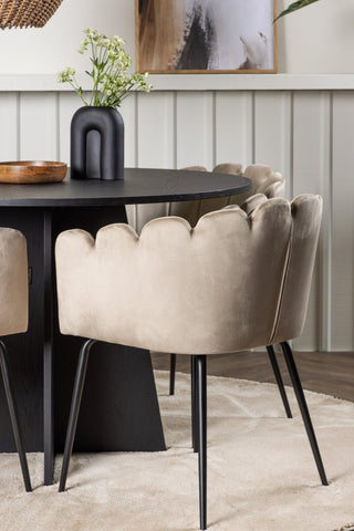Venture Home Bootcut Runt Matbord - Svart / Svart Fanéer +Limhamn Stol - Svart / Beige Sammet _4