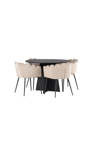 Venture Home Bootcut Runt Matbord - Svart / Svart Fanéer +Limhamn Stol - Svart / Beige Sammet _4
