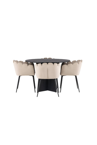 Venture Home Bootcut Runt Matbord - Svart / Svart Fanéer +Limhamn Stol - Svart / Beige Sammet _4
