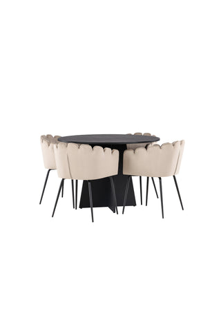 Venture Home Bootcut Runt Matbord - Svart / Svart Fanéer +Limhamn Stol - Svart / Beige Sammet _4
