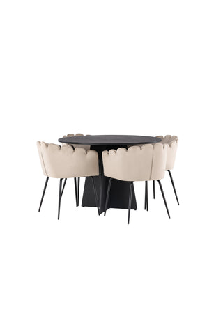 Venture Home Bootcut Runt Matbord - Svart / Svart Fanéer +Limhamn Stol - Svart / Beige Sammet _4