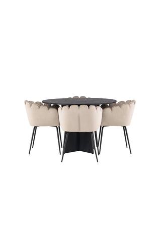 Venture Home Bootcut Runt Matbord - Svart / Svart Fanéer +Limhamn Stol - Svart / Beige Sammet _4