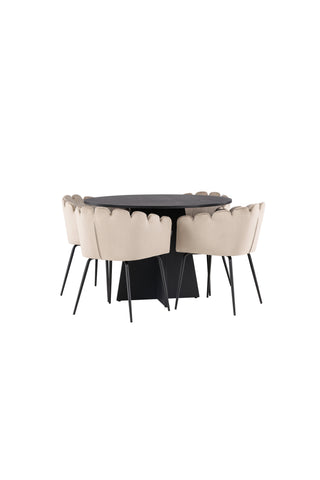 Venture Home Bootcut Runt Matbord - Svart / Svart Fanéer +Limhamn Stol - Svart / Beige Sammet _4