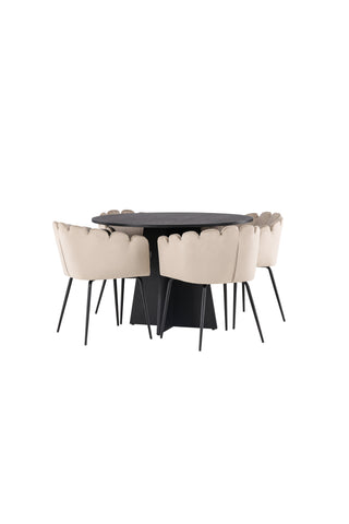 Venture Home Bootcut Runt Matbord - Svart / Svart Fanéer +Limhamn Stol - Svart / Beige Sammet _4