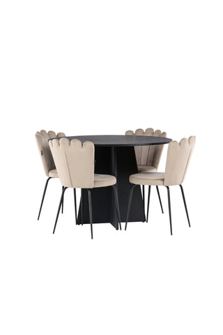 Venture Home Bootcut Runt Matbord - Svart / Svart Fanéer +Limhamn Light Chair - Svart / Beige Sammet _4