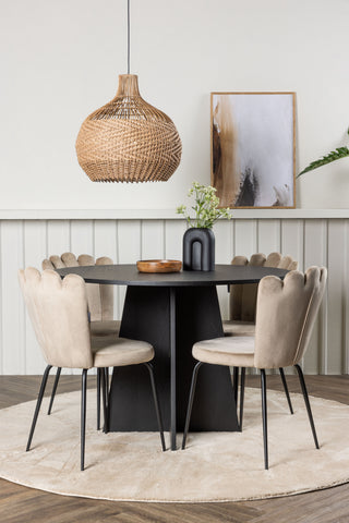Venture Home Bootcut Runt Matbord - Svart / Svart Fanéer +Limhamn Light Chair - Svart / Beige Sammet _4