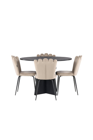 Venture Home Bootcut Runt Matbord - Svart / Svart Fanéer +Limhamn Light Chair - Svart / Beige Sammet _4