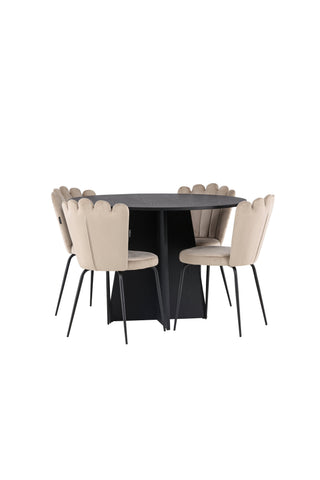 Venture Home Bootcut Runt Matbord - Svart / Svart Fanéer +Limhamn Light Chair - Svart / Beige Sammet _4