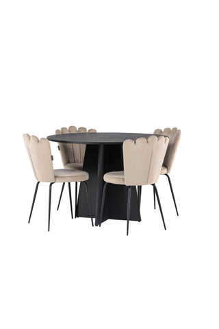 Venture Home Bootcut Runt Matbord - Svart / Svart Fanéer +Limhamn Light Chair - Svart / Beige Sammet _4