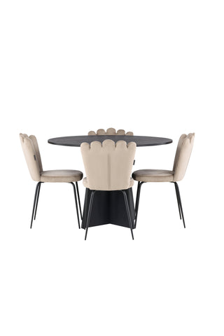 Venture Home Bootcut Runt Matbord - Svart / Svart Fanéer +Limhamn Light Chair - Svart / Beige Sammet _4