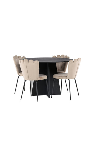 Venture Home Bootcut Runt Matbord - Svart / Svart Fanéer +Limhamn Light Chair - Svart / Beige Sammet _4