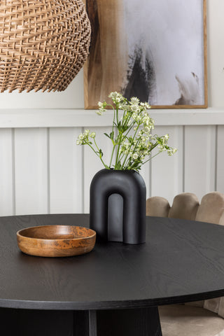 Venture Home Bootcut Runt Matbord - Svart / Svart Fanéer +Limhamn Light Chair - Svart / Beige Sammet _4