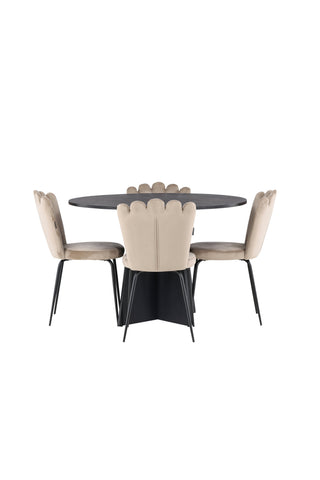 Venture Home Bootcut Runt Matbord - Svart / Svart Fanéer +Limhamn Light Chair - Svart / Beige Sammet _4