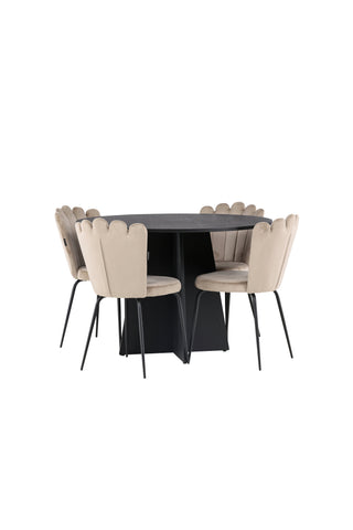 Venture Home Bootcut Runt Matbord - Svart / Svart Fanéer +Limhamn Light Chair - Svart / Beige Sammet _4