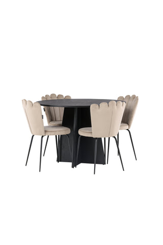 Venture Home Bootcut Runt Matbord - Svart / Svart Fanéer +Limhamn Light Chair - Svart / Beige Sammet _4