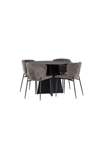 Venture Home Bootcut Runt Matbord - Svart / Svart Fanéer + Modesto Matstol - Grå / Rökt Svart Boucle _4