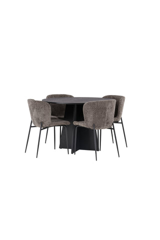 Venture Home Bootcut Runt Matbord - Svart / Svart Fanéer + Modesto Matstol - Grå / Rökt Svart Boucle _4