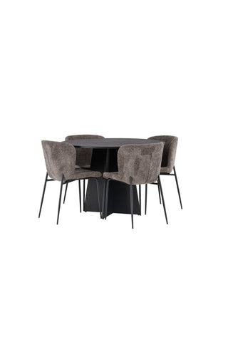 Venture Home Bootcut Runt Matbord - Svart / Svart Fanéer + Modesto Matstol - Grå / Rökt Svart Boucle _4