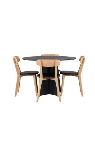 Venture Home Bootcut Runt Matbord - Svart / Svart Fanéer +Simrishman Matstol - Svart / Beige TC-tyg _4