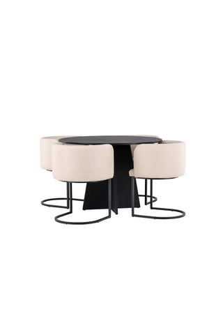 Venture Home Bootcut Runt Matbord - Svart / Svart Fanéer +Simrishman Matstol - Svart / Beige TC-tyg _4