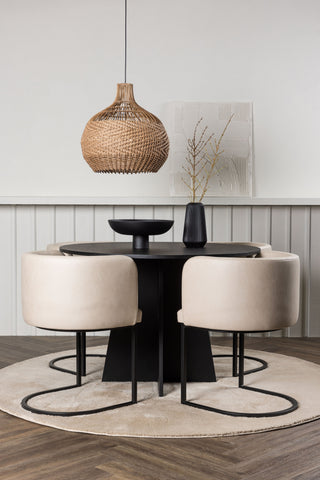 Venture Home Bootcut Runt Matbord - Svart / Svart Fanéer +Simrishman Matstol - Svart / Beige TC-tyg _4