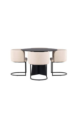 Venture Home Bootcut Runt Matbord - Svart / Svart Fanéer +Simrishman Matstol - Svart / Beige TC-tyg _4