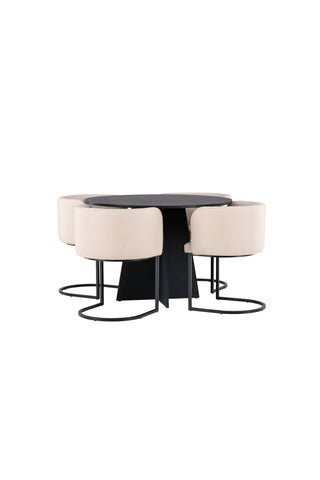 Venture Home Bootcut Runt Matbord - Svart / Svart Fanéer +Simrishman Matstol - Svart / Beige TC-tyg _4