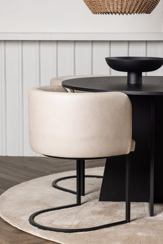 Venture Home Bootcut Runt Matbord - Svart / Svart Fanéer +Simrishman Matstol - Svart / Beige TC-tyg _4