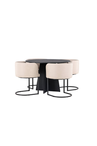Venture Home Bootcut Runt Matbord - Svart / Svart Fanéer +Simrishman Matstol - Svart / Beige TC-tyg _4
