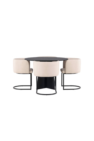 Venture Home Bootcut Runt Matbord - Svart / Svart Fanéer +Simrishman Matstol - Svart / Beige TC-tyg _4