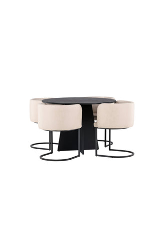 Venture Home Bootcut Runt Matbord - Svart / Svart Fanéer +Simrishman Matstol - Svart / Beige TC-tyg _4
