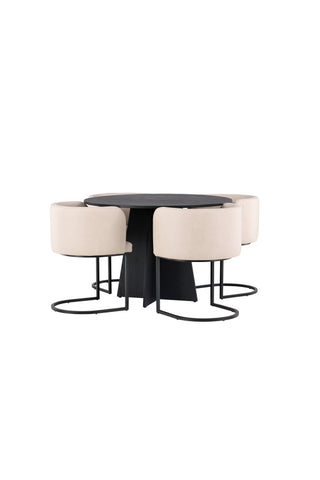 Venture Home Bootcut Runt Matbord - Svart / Svart Fanéer +Simrishman Matstol - Svart / Beige TC-tyg _4