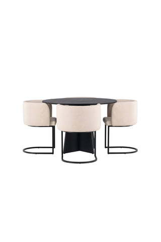 Venture Home Bootcut Runt Matbord - Svart / Svart Fanéer +Simrishman Matstol - Svart / Beige TC-tyg _4