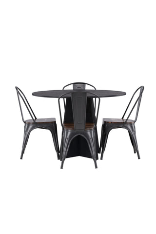 Venture Home Bootcut Runt Matbord - Svart / Svart Fanéer +Tempe Matstol - Mattsvart / Metall _4