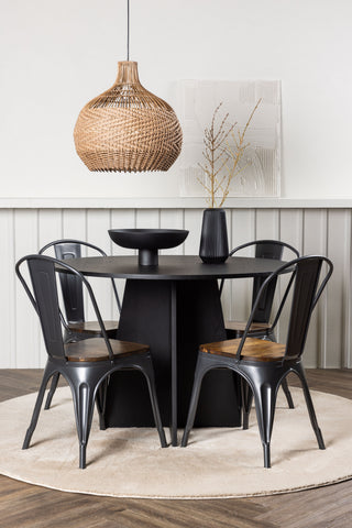 Venture Home Bootcut Runt Matbord - Svart / Svart Fanéer +Tempe Matstol - Mörkgrå / Mörkbrun MDF _4