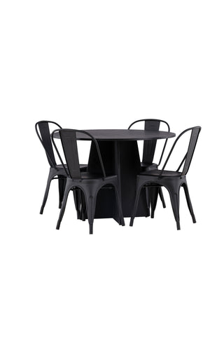 Venture Home Bootcut Runt Matbord - Svart / Svart Fanéer +Tempe Matstol - Mattsvart / Metall _4