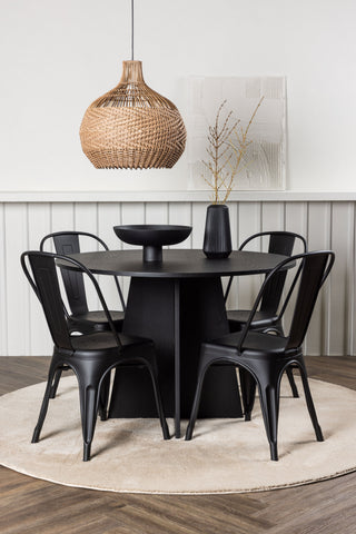 Venture Home Bootcut Runt Matbord - Svart / Svart Fanéer +Tempe Matstol - Mattsvart / Metall _4